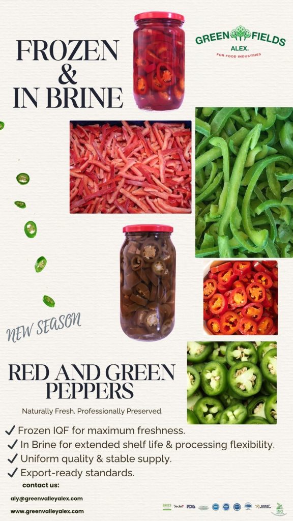 Premium frozen red and green peppers by Green Valley